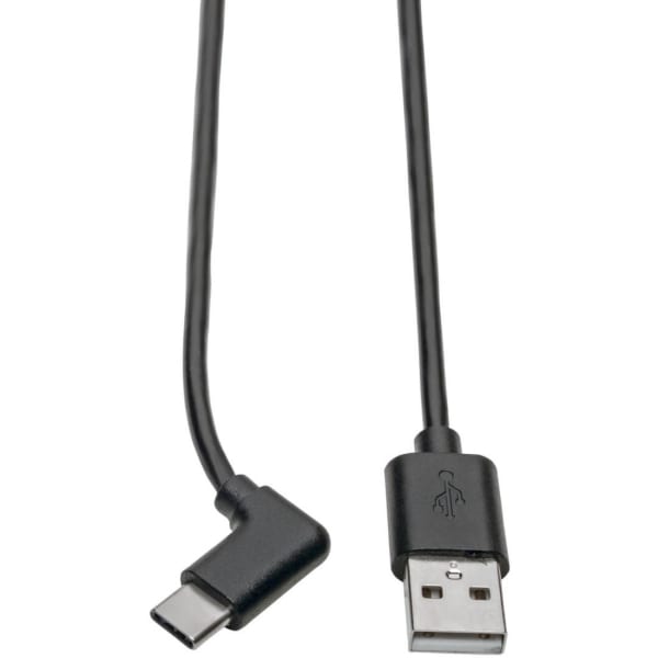 Tripp Lite USB 2.0 Hi-Speed Cable A to USB Type C USB C M/M Right-Angle 6ft 6ft - 60 MB/s - 6 ft - 1 x Type A Male USB - 1 x Type C Male USB - Nickel Plated Connector - Gold Plated Contact - Black