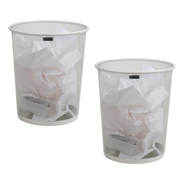 Mind Reader Metal Mesh Trash Cans, 4.4 Gallon, 13-3/4inH x 11-1/2inW x 11-1/2inD, White, Pack Of 2 Cans