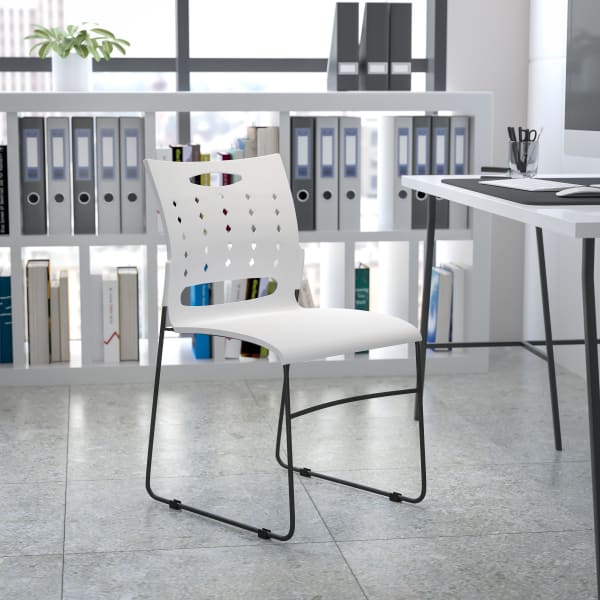 Flash Furniture Sled-Base Stacking Chair With Handle And Air-Vent Back, White/Black