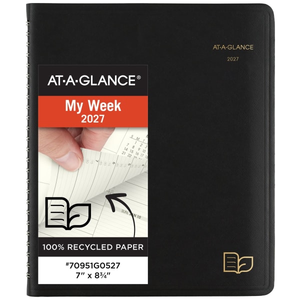 AT-A-GLANCE Recycled 2027 Weekly Monthly Appointment Book Planner, Black, Medium, 7in x 8 3/4in
