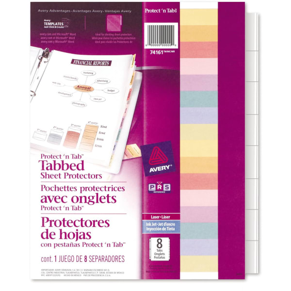 Avery Protect N Tab Tabbed Sheet Protector Dividers, 8-1/2in x 11in, Clear, 8-Tab Set