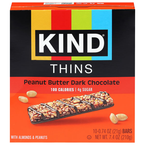 KIND Thins Bars, Peanut Butter Dark Chocolate, 0.74 Oz, Total Qty 60
