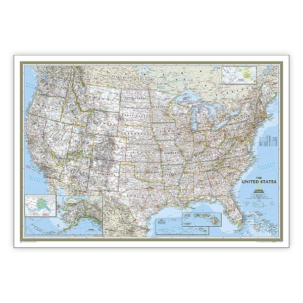 National Geographic United States Classic Map, Laminated, 43.5in x 30.5in