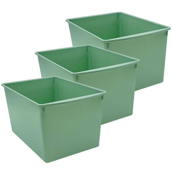 Teacher Created Resources Plastic Multi-Purpose Bins, 7-1/2inH x 9-1/4inW x 14inD, Eucalyptus Green, Pack Of 3 Bins