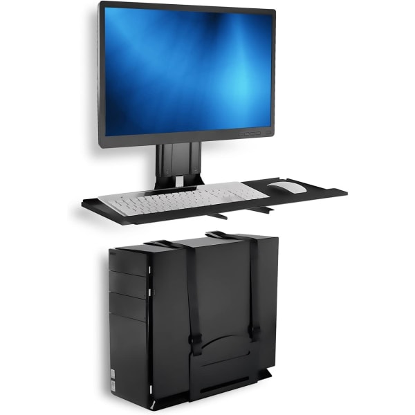 Mount-It! Monitor And Keyboard Steel Wall Mount With CPU Holder For 32in Monitors, 19-3/4inH x 25-13/16inW x 12-7/16inD, Black