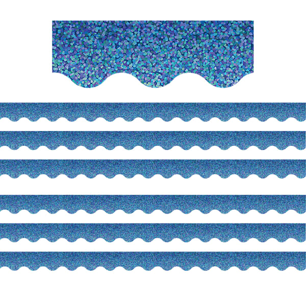 Teacher Created Resources Scalloped Border Trim Packs, 35', Blue Sparkle, Set Of 6 Packs