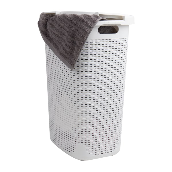 Mind Reader 60L Slim Laundry Hamper Clothes Basket With Lid, 24-3/20inH x 13-3/4inW x 17-13/20inL, White
