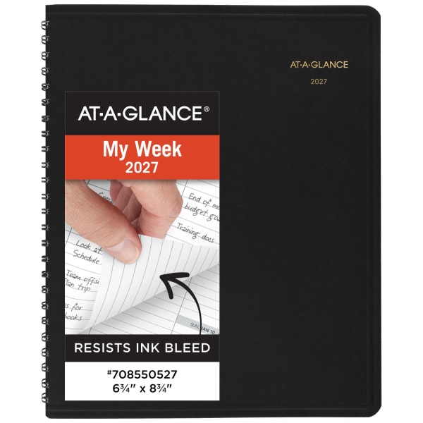 AT-A-GLANCE 2027 Open Scheduling Weekly Planner, Black, Medium, 6 3/4in x 8 3/4in