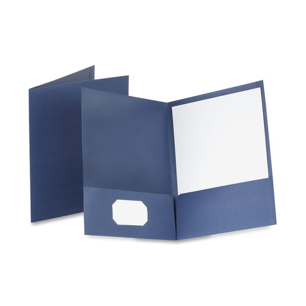 Oxford Linen Twin-Pocket Folders, 8 1/2in x 11in, Navy, Pack Of 25