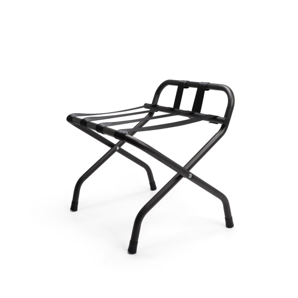Hospitality 1 Source Metal Luggage Racks With Backrests, 26inH x 22inW x 17inD, Black, Pack Of 4 Racks