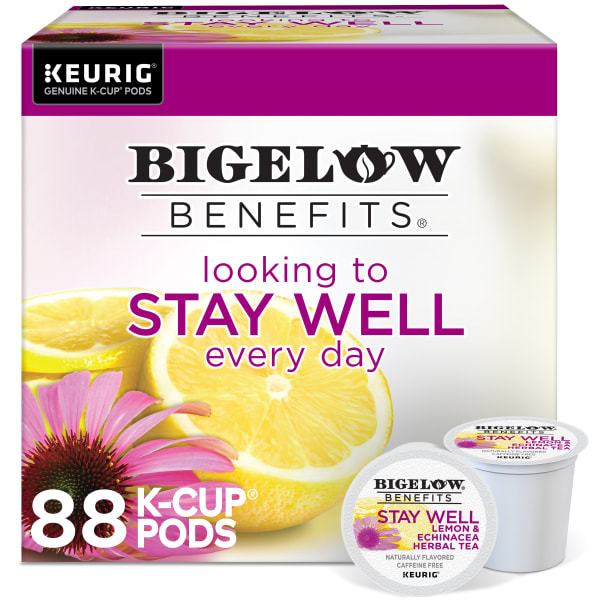 Bigelow Stay Well Herbal Tea Keurig Single Serve K-Cup Pods, 22 Pods Per Pack, Case Of 4 Packs