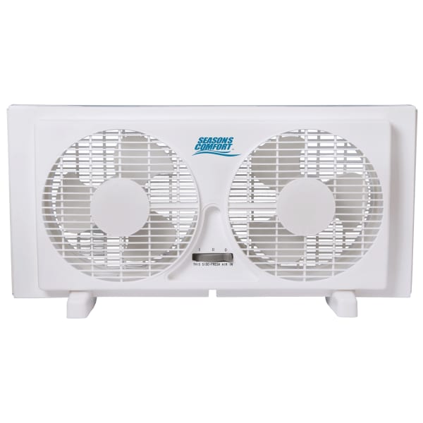 Seasons Comfort 2-Speed Reversible Twin Window Fan, 13inH x 4-15/16inW x 22-1/2inD, White