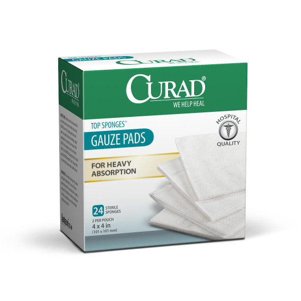 CURAD Sterile Post-Op Top Sponges, 4in x 4in, White, Pack Of 24