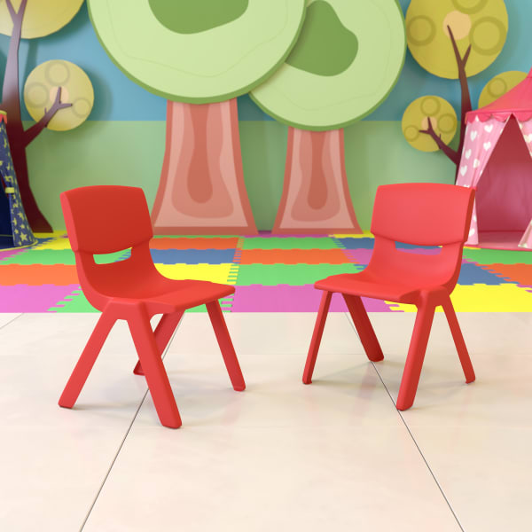 Flash Furniture Plastic Stackable School Chairs With 13-1/4in Seat Height, Red, Set Of 2 Chairs