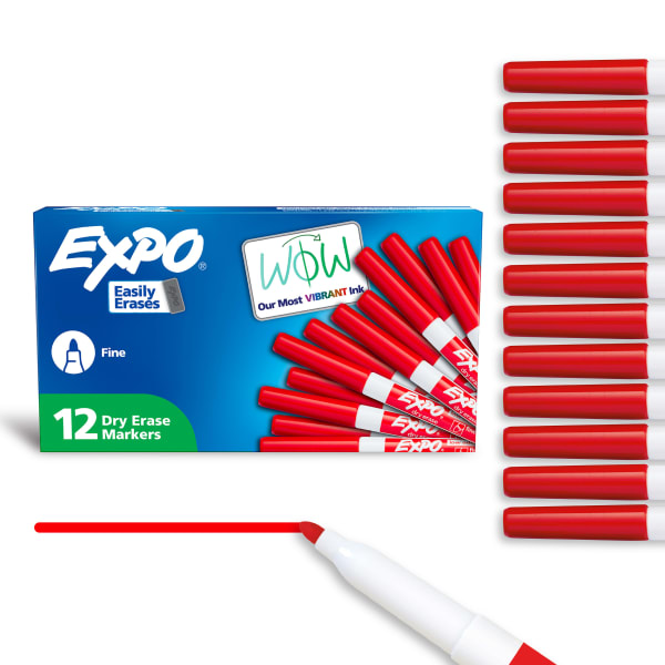 EXPO Low-Odor Dry-Erase Markers, Fine Point, Red, Pack Of 12