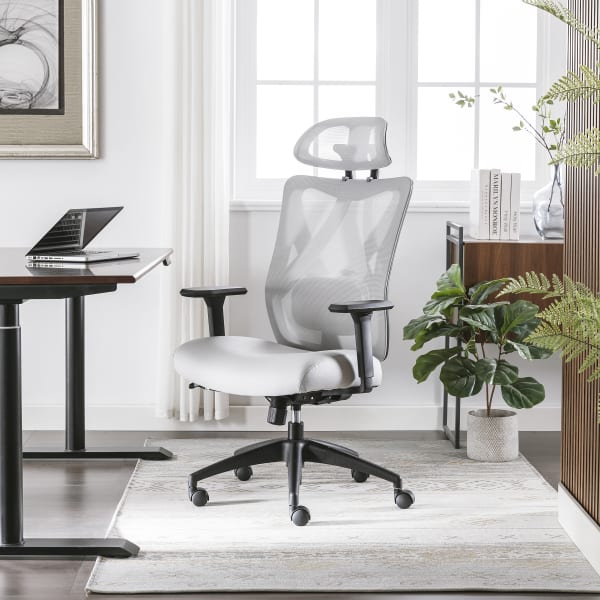 Serta SitTrue Ridgefield Ergonomic Mesh/Vegan Leather High-Back Task Chair, 51% Recycled, White/Black