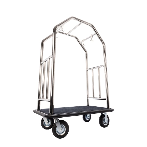 Hospitality 1 Source Estate Bellmans Cart, 71inH x 48inW x 27inD, Black Carpet/Silver