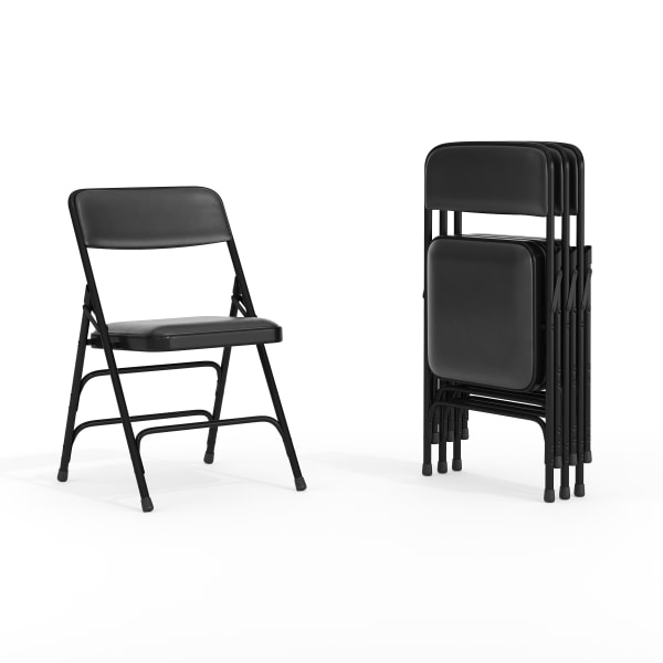 Flash Furniture HERCULES Series Curved Triple-Braced & Double-Hinged Upholstered Metal Folding Chairs, Black, Set Of 4 Chairs