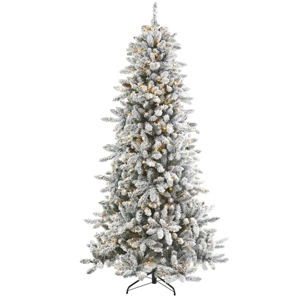 Nearly Natural Flocked Livingston Fir Artificial Christmas Tree, 7-1/2ft