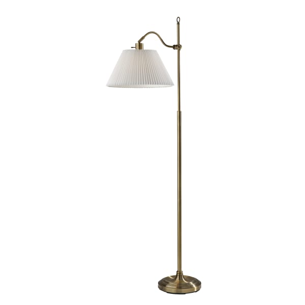 Adesso Derby Floor Lamp, 64-3/4inH, White/Antique Brass
