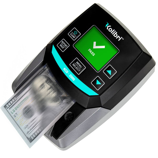 Kolibri KCD-2000 Advanced Counterfeit Bill Detector With 4-Way Bill Insertion, 5inH x 5inW x 5inD, Black/Gray