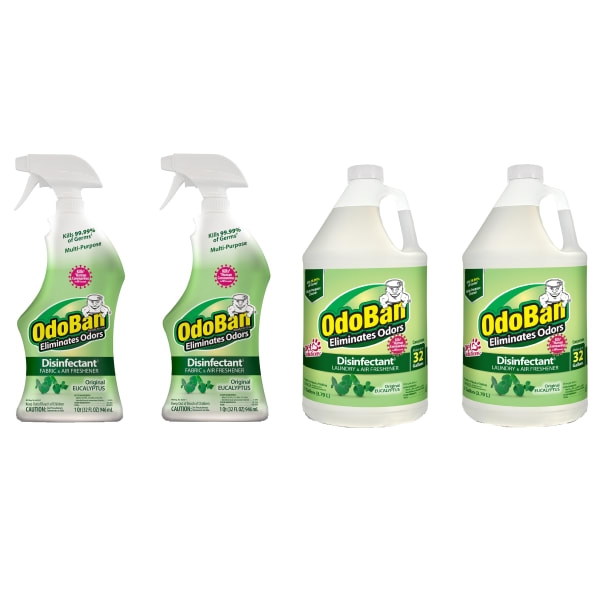 OdoBan Odor Eliminator Disinfectant, Original Eucalyptus Scent, Case Of 2 Quart Sprays And 2 Gallon Concentrates