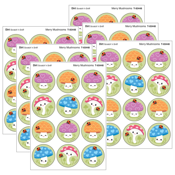 TREND Stinky Stickers, Merry Mushrooms, Dirt scent, 48 Per Pack, Set Of 6 Packs