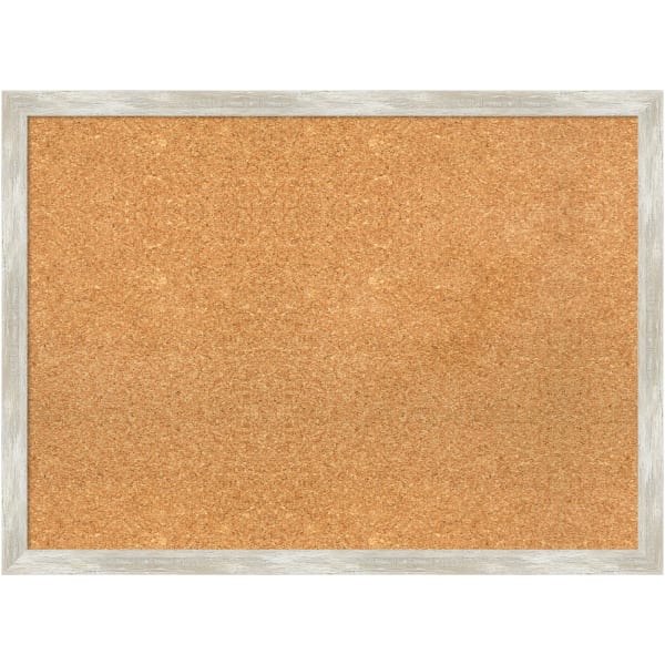 Amanti Art Rectangular Non-Magnetic Cork Bulletin Board, Natural, 30in x 22in, Crackled Metallic Narrow Plastic Frame
