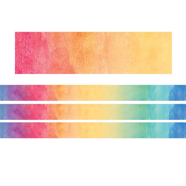 Teacher Created Resources Straight Border Trim Rolls, 50', Watercolor, Pack Of 3 Rolls