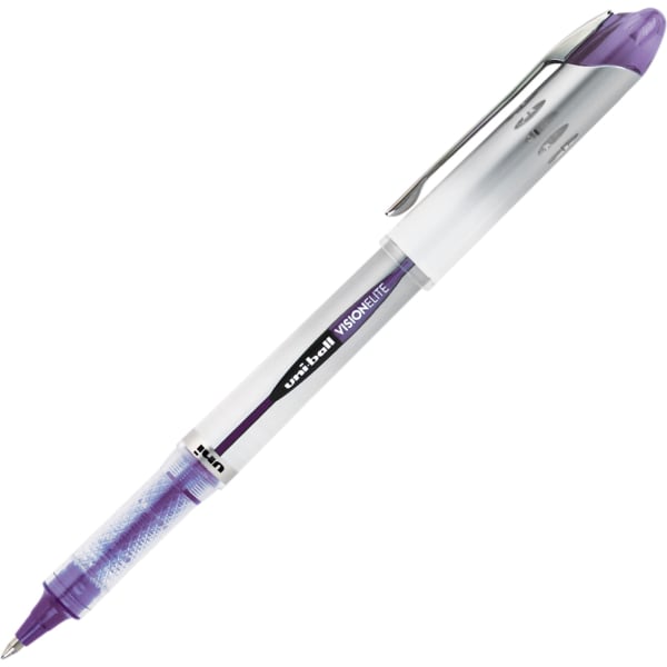 uni-ball Vision Elite Rollerball Pen, 0.8 mm, Light Gray Barrel, Purple Ink