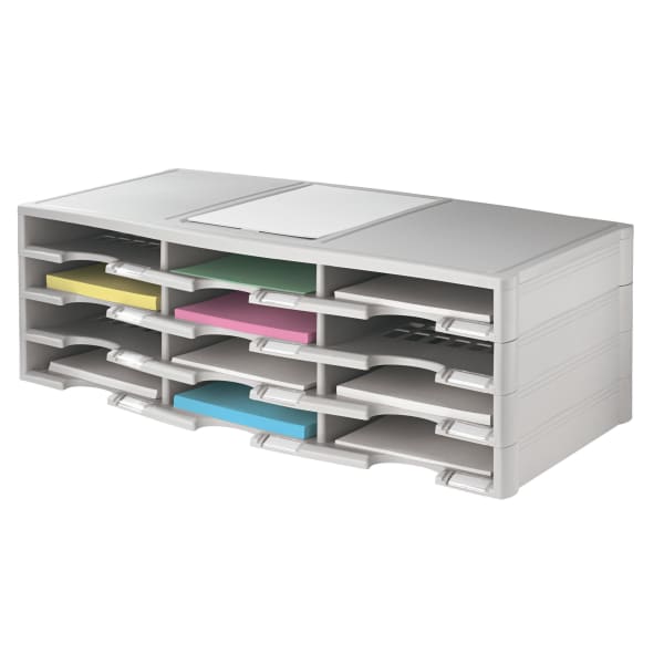 Office Depot Brand Stackable Plastic Literature Organizer, 12 Compartments, Gray