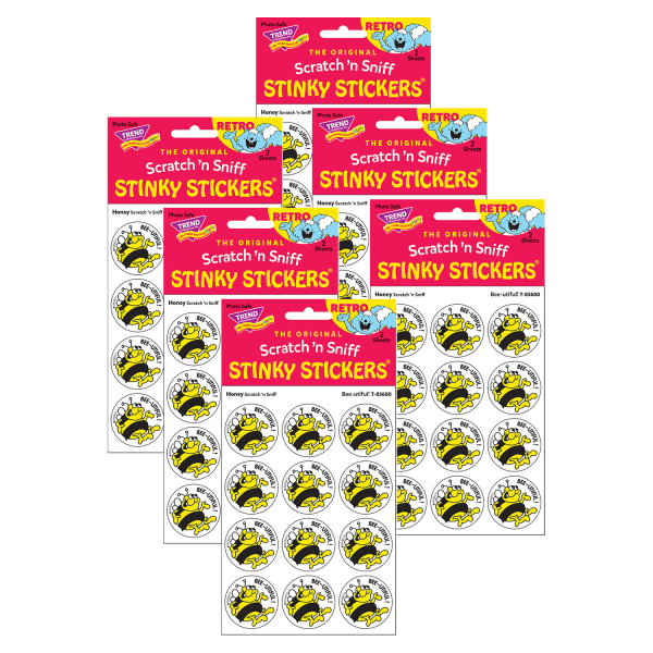 Trend Retro Scratch N Sniff Stinky Stickers, Bee-Utiful!/Honey, 24 Stickers Per Pack, Set Of 6 Packs