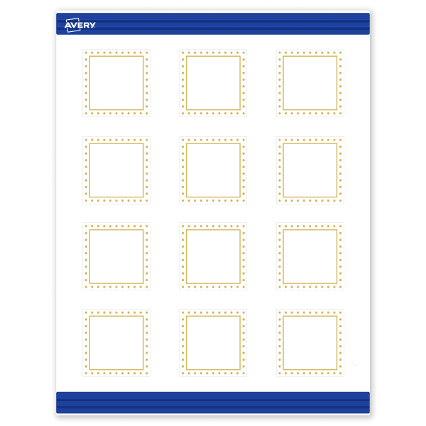 Avery Printable Cards With Sure Feed Technology, 2in x 2in, Matte White With Preprinted Gold Dot Border, Pack Of 120
