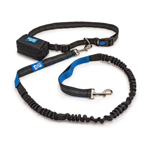 Nice Paws Hands-Free Bungee Reflective Leash, 5ft, Black/Blue