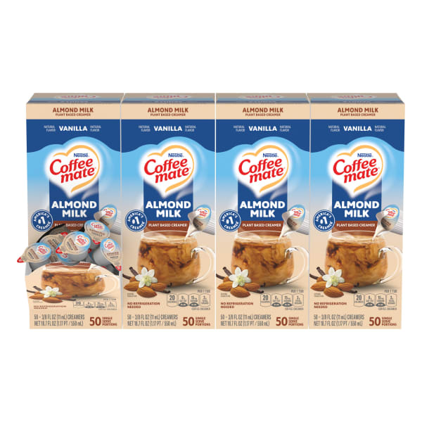 Coffee mate Almond Milk Vanilla Liquid Creamer - Vanilla Almond Milk Flavor - 0.38 fl oz (11 mL) - 4/Carton - 50 Per Box