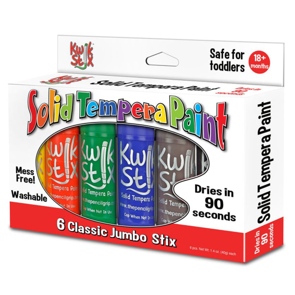 The Pencil Grip Jumbo Kwik Stix Solid Tempera Paint Sticks, 40 mL, Assorted Colors, Set Of 6 Sticks