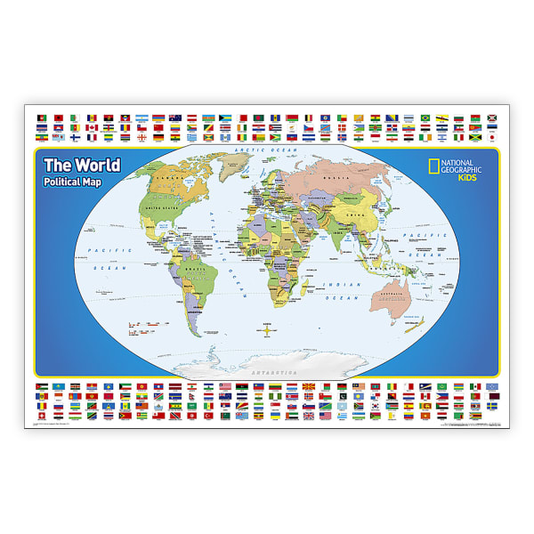 National Geographic The World for Kids Map, Laminated, 36in x 24in