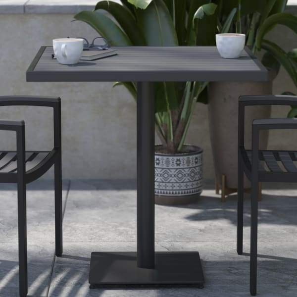 Flash Furniture Outdoor Patio Furniture Bistro Dining Table With Faux Poly Slats, 30inH x 30inW x 30inD, Gray Wash Teak