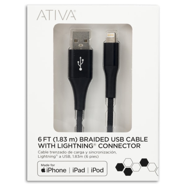 Ativa Lightning Cable, 6ft, Black, 45381