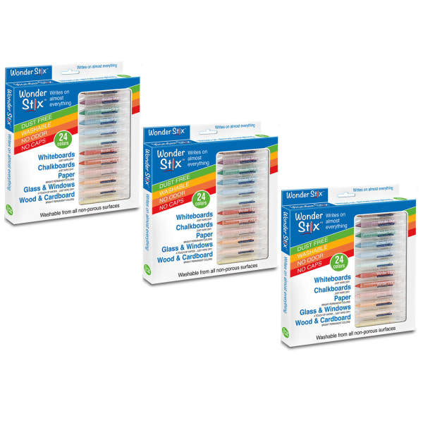 Wonder Stix Wonder Stix Chalk Crayons, 4-1/4in, Assorted Colors, Pack Of 24 Crayons, Set Of 3 Packs