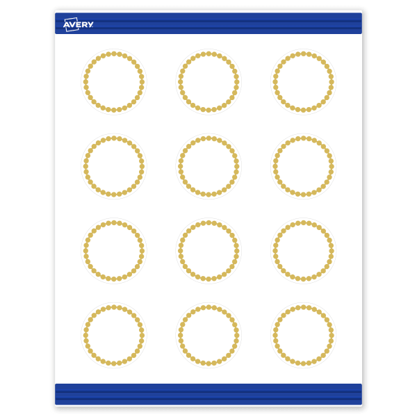 Avery Printable Round Cards With Sure Feed Technology, 2in, Matte White With Preprinted Gold Bead Design, Pack Of 120