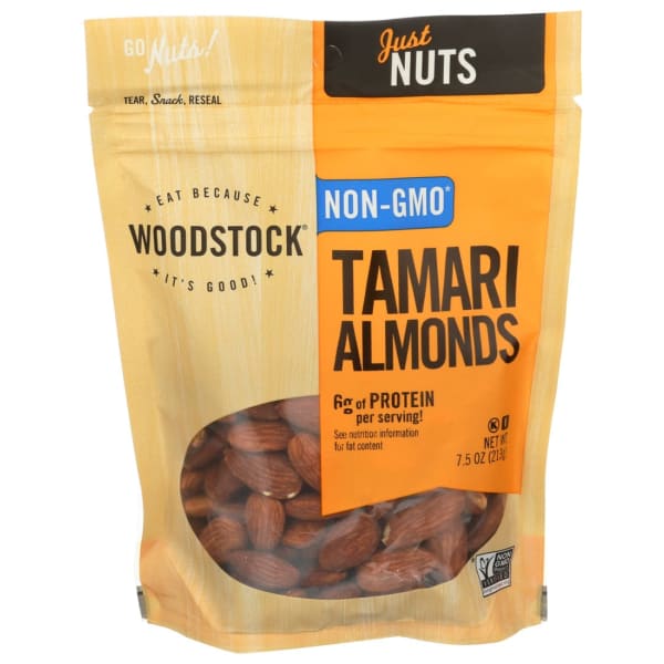 Woodstock Foods Non-GMO Almonds, Tamari, 7.5 Oz, Total Qty 8