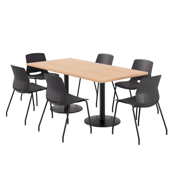 KFI Studios Proof Rectangle Pedestal Table With Imme Chairs, 31-3/4inH x 72inW x 36inD, Maple Top/Black Base/Black Chairs