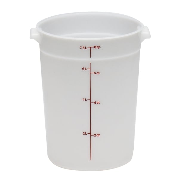 Cambro Poly Round Food Containers, 8 Qt, White, Pack Of 12 Containers