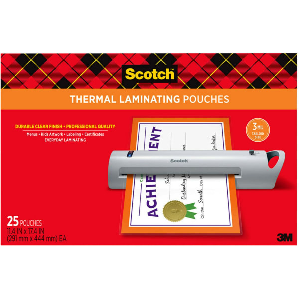 Scotch Thermal Laminating Pouches, 25 Laminating Sheets, 3 mil., Fits Menu Size (11.45 in x 17.48 in.) Paper