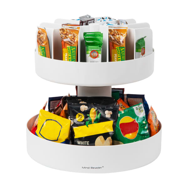 Mind Reader Anchor Collection 2-Tier Lazy Susan Countertop Organizer, 14inH x 14-1/4inW x 14-1/4inL, White