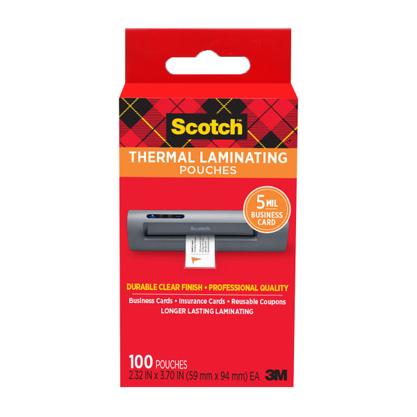 Scotch Thermal Laminating Pouches, 100 Laminating Sheets, 5 mil., Laminate Business Cards, Banners and Essays, Ideal Office or Back to School Supplies, Fits Business Card Size (2.32 in. x 3.7 in.) Paper