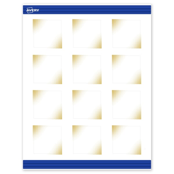 Avery Printable Cards With Sure Feed Technology, 2in x 2in, Matte White With Preprinted Gold-Blush Pattern, Pack Of 120