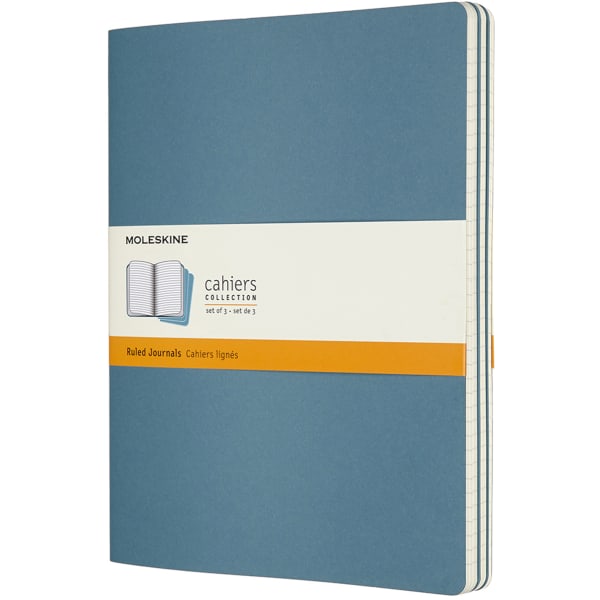 Moleskine Cahier Journals, Extra Large, 7.5in x 10in, Ruled, 120 Pages, Brisk Blue, Set Of 3 Journals