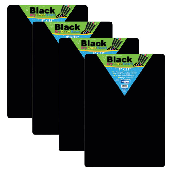 Flipside Dry-Erase Boards, 9in x 12in, Black, Pack Of 4 Boards